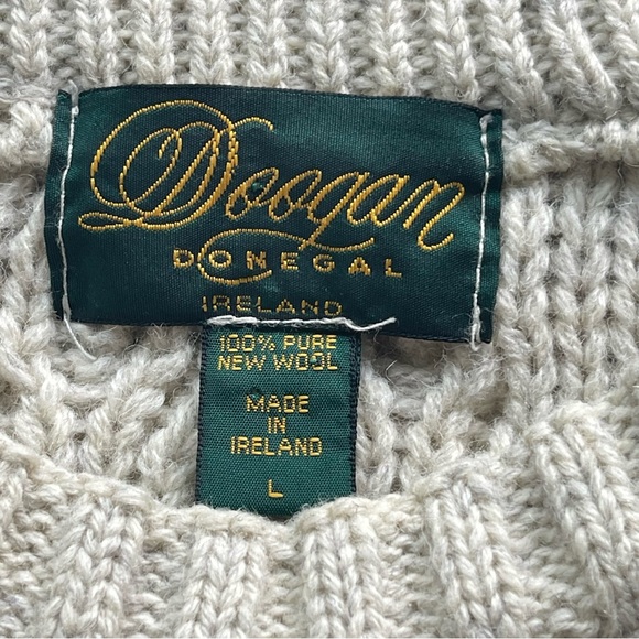 Vintage Doogan Donegal Cream 100% Wool Aran fisherman cable knit Irish sweater - Picture 5 of 13